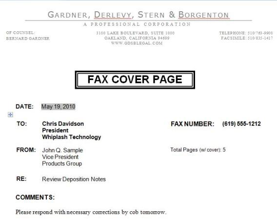 Resume fax cover sample