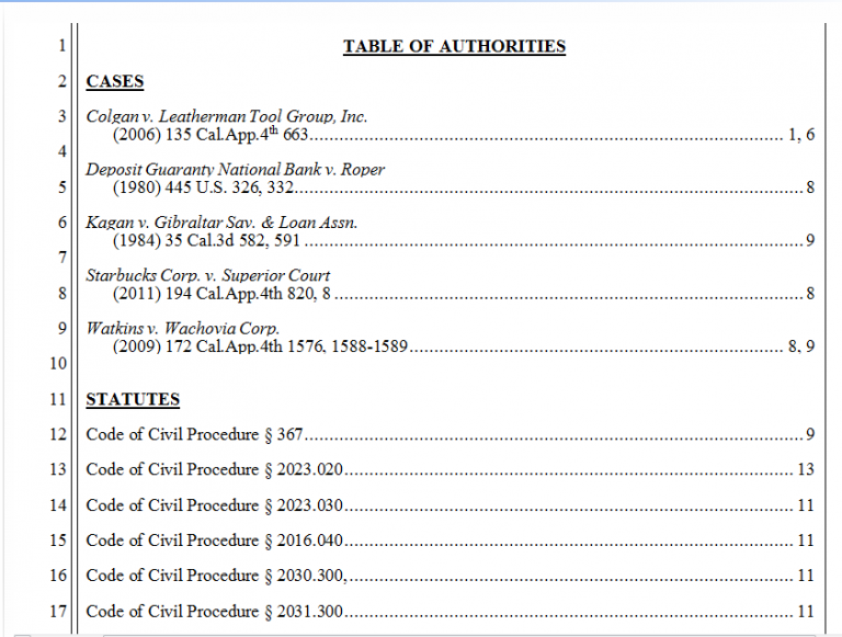 how to do table of contents and authorities in word